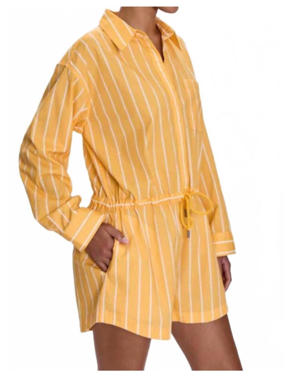 Pistola Amelie Striped Long Sleeve Romper Papaya SZ S